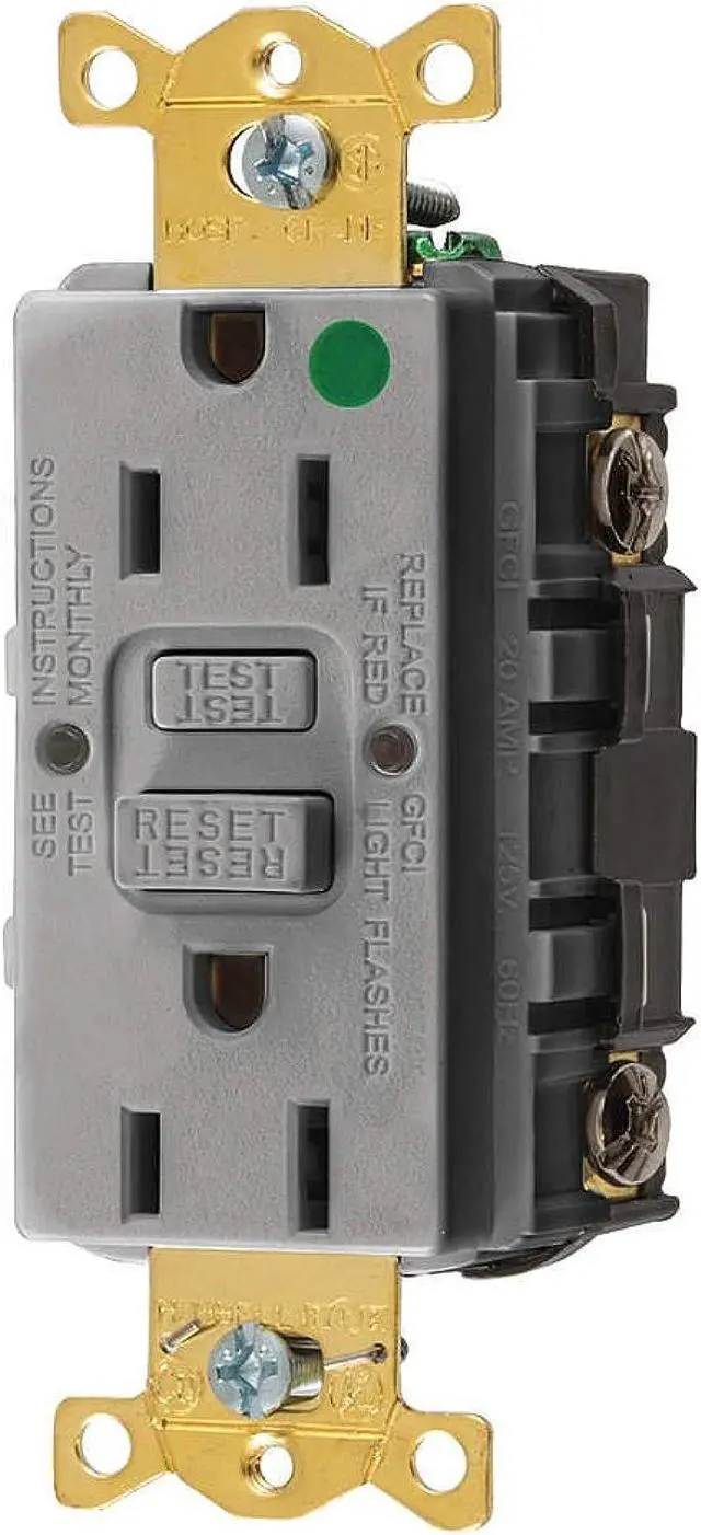 Alt view image 3 of 3 - HUBBELL WIRING DEVICE-KELLEMS GFR82GRY GFCI Receptacle, 15A, 125VAC, 5-15R, Gray