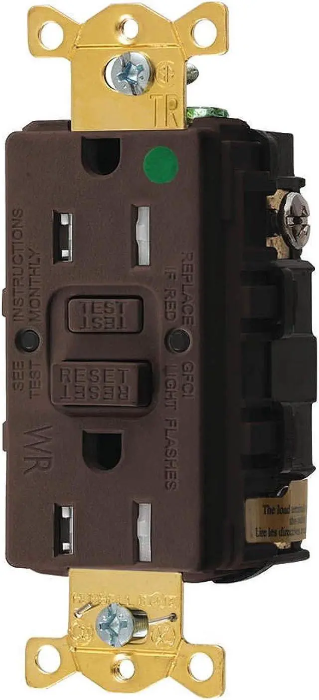 Alt view image 3 of 3 - HUBBELL WIRING DEVICE-KELLEMS GFRTW82 GFCI Receptacle, 15A, 125VAC, 5-15R, Brown