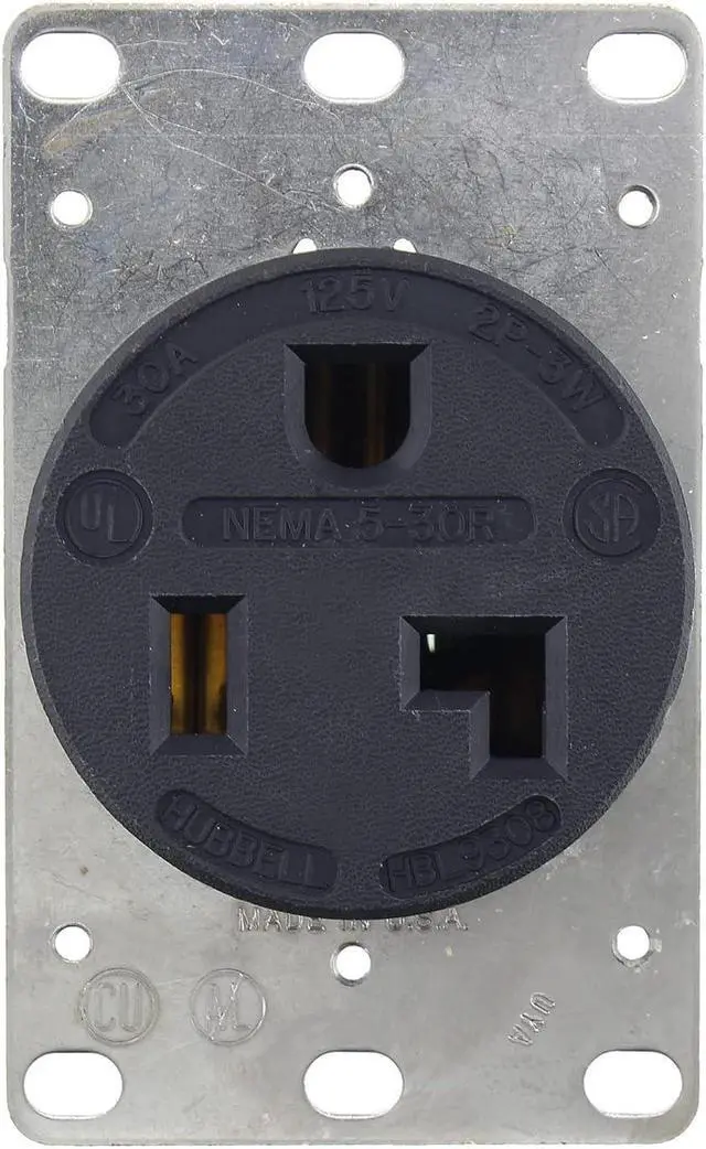 Alt view image 4 of 4 - HUBBELL WIRING DEVICE-KELLEMS HBL9308 Straight Blade Receptacle, 5-30R, 30 A,