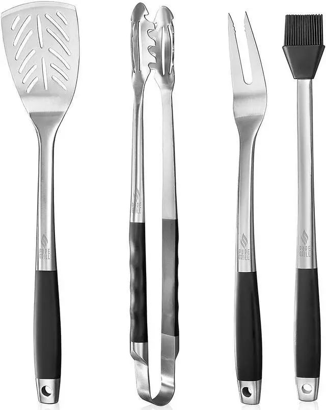 Alt view image 7 of 7 - Pure Grill 4-Piece Stainless Steel BBQ Tool Utensil Set - Professional Grade Barbecue Accessories