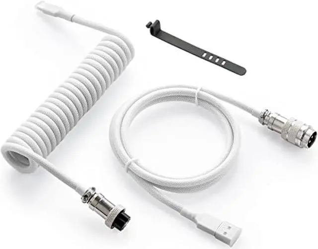 Alt view image 7 of 8 - GUNMJO Pro Custom Coiled USB C Cable for Gaming Keyboard, Double-Sleeved Mechanical Keyboard Cable with Detachable Metal Aviator, 1.5M USB-C to USB-A, White Color