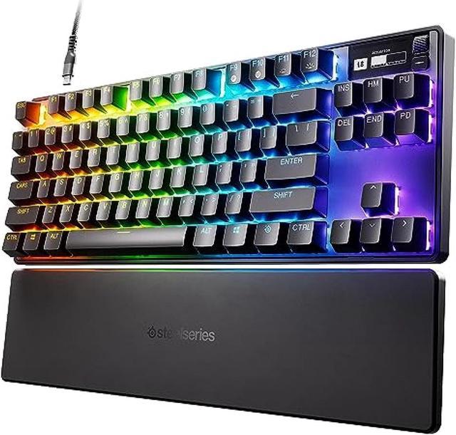 new steelseries apex pro tkl 2023 ed.- world's fastest mechanical gaming  keyboard - adjustable actuation - esports tenkeyless - oled screen - rgb -  pbt keycaps - usb-c,black 