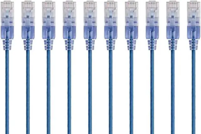 Alt view image 3 of 10 - Monoprice SlimRun Cat6A Ethernet Patch Cable - Network Internet Cord - RJ45, 550Mhz, UTP, Pure Bare Copper Wire, 10G, 30AWG, 5ft, Blue, 10-Pack