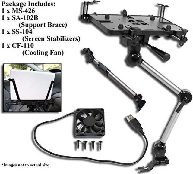 Alt view image 7 of 15 - Mobotron MS-426B Standard Car iPad Laptop Mount Holder Stand with USB cooling fan, Supporting Brace, and Screen Stabilizers