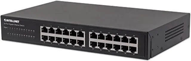 Main image of Intellinet 24-Port Gigabit Ethernet Switch, 24 x 10/100/1000 Mbps RJ45 Ports, IEEE 802.3az Energy Efficient Ethernet, Desktop, 19" Rackmount