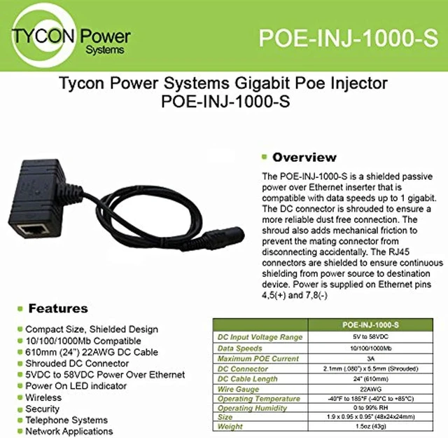 Alt view image 2 of 3 - Tycon Systems, Inc Gigabit Poe Injector - POE-INJ-1000-S