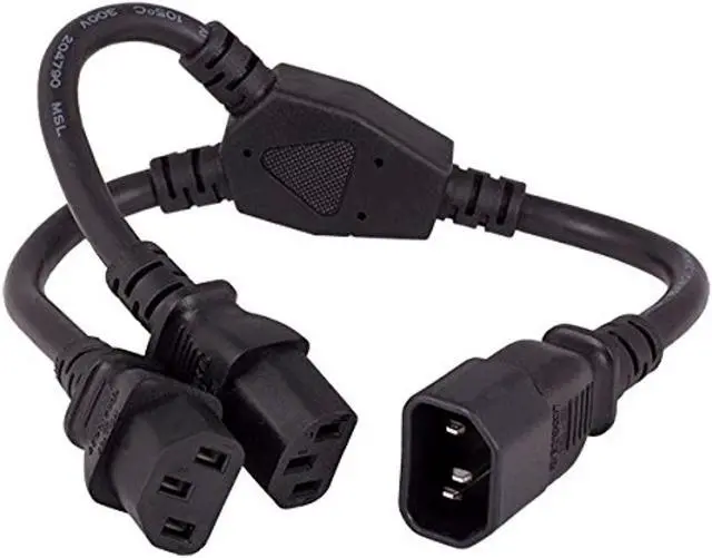 Alt view image 2 of 5 - Cable Leader 14 inches Power Extension Cord Splitter Cable 16 AWG IEC320 C14 to IEC320 C13 x 2