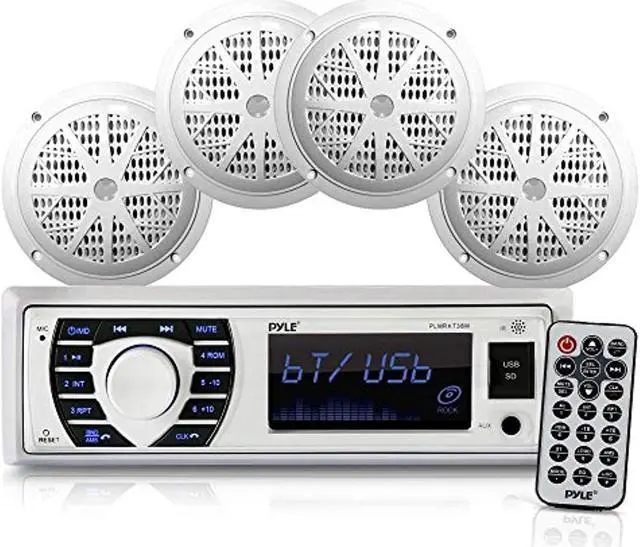Alt view image 2 of 4 - Bluetooth Marine Receiver Stereo & Speaker Kit, Hands-Free Calling, Wireless Streaming, MP3/USB/SD Readers, AM/FM Radio, (4) 6.5 Waterproof Speakers (PLMRKT38W)