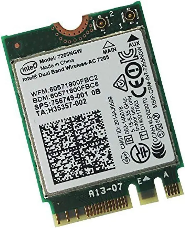 Main image of Intel 7265NGW Dual Band 2x2 Wireless AC + Bluetooth 4.0 M2 Interface Also Supports 802.11 AC