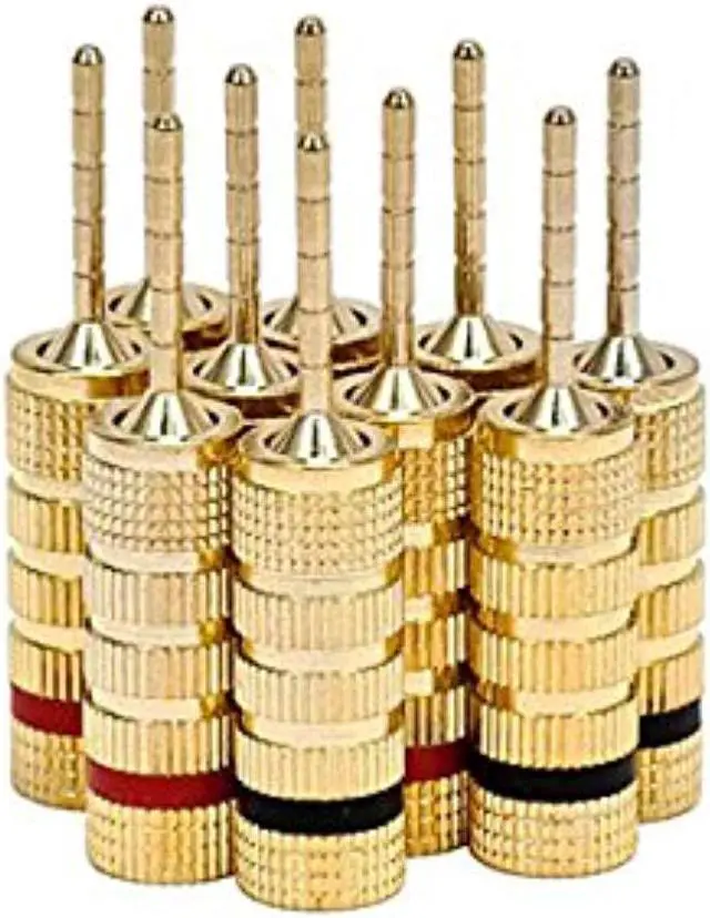 Alt view image 4 of 9 - Monoprice High Quality Gold Plated Speaker Pin Plugs - 5 Pairs - Pin Screw Type, For Speaker Wire, Home Theater, Wall Plates And More