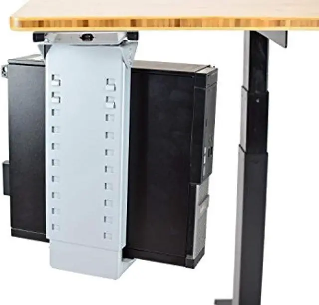 Alt view image 6 of 7 - CPU1 under desk steel cpu holder swivels 360 adjustable height width metal computer PC cage ergonomic sit stand up standing desk accessory tower mount desktop office organization de clutter desks gray