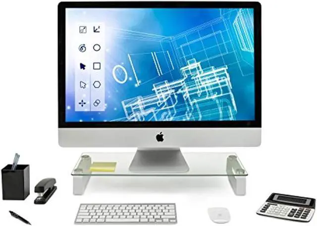 Alt view image 6 of 7 - Mount-It! Glass Monitor Stand Desktop Riser | 27" Max Screen Size | 22" X 8"