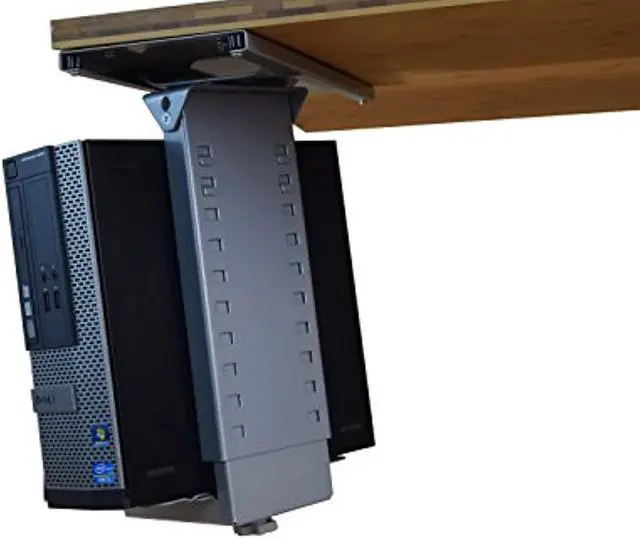 Alt view image 5 of 18 - CPU2 under desk steel cpu holder swivels 360 slides in and out pc tower mount cage holder ergonomic standing desk accessory desk organization de clutter metal adjustable height width gray