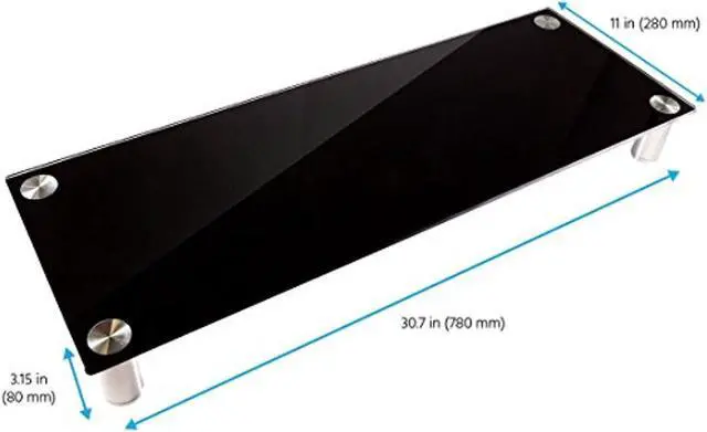 Alt view image 5 of 18 - Monoprice Large Multimedia Desktop Stand - Black Glass (30.8 x 11in) Stand & Riser, Desktop TV Stand, Dual Monitors w/ Height Adjustable Legs