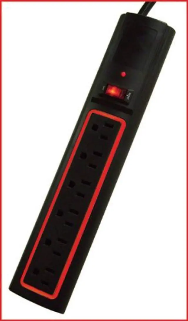 Alt view image 2 of 2 - Power Play Products PPP, PP-56223D-RB, Black, 6 Outlet Daylite Surge Protector With 3' Cord, 1200 Joules