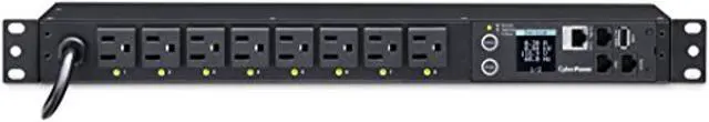 Alt view image 3 of 20 - CyberPower PDU41001 Single Phase 100 - 120 VAC 15A Switched PDU - 8 Outlets, 12 ft, NEMA 5-15P, Horizontal, 1U, SNMP, LCD
