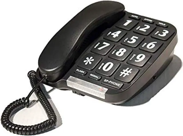 Main image of big button phone for wall or desk with speaker and memory (black)