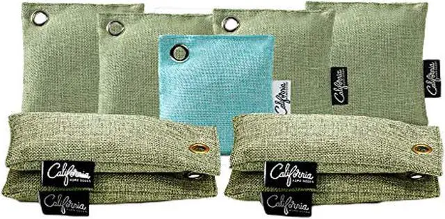 Main image of 9-pack activated bamboo charcoal bags, air purifying bags for home and car, green charcoal deodorizer bags for big & small spac