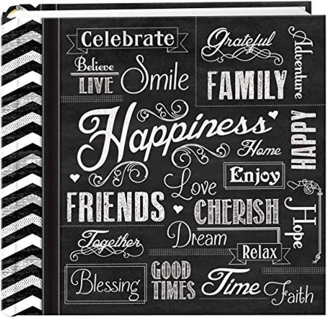 Main image of pioneer photo albums ev-246chlk/h 200-pocket chalkboard printed happiness theme photo album for 4 by 6-inch prints