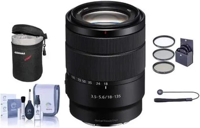 Main image of sony 18-135mm f/3.5-5.6 oss e-mount lens - bundle with 55mm filter kit, lens case, cleaning kit, capleash ii
