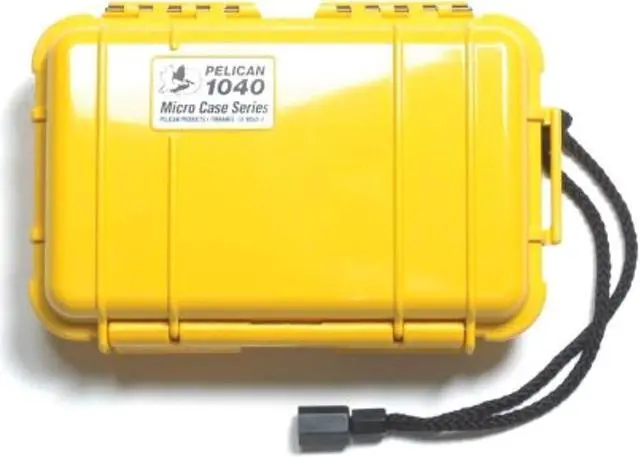 Main image of pelican 1040 yellow micro case with yellow lid and carabiner