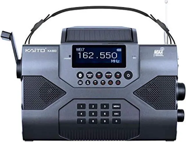 Alt view image 2 of 3 - kaito emergency radio voyager max ka900 digital solar dynamo crank wind up am/fm/sw & noaa weather stereo radio receiver bluetooth, realtime alert, mp3 player, recorder & phone charger, black