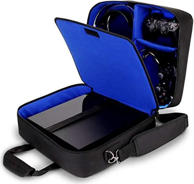 Alt view image 9 of 11 - USA GEAR Console Carrying Case Compatible with Playstation 4 / PS4 Slim & PS4 Pro with Accessory Storage for Controllers, Cables, Headsets & Padded Shoulder Strap - Fits All PS4 & PS3 Models - Blue