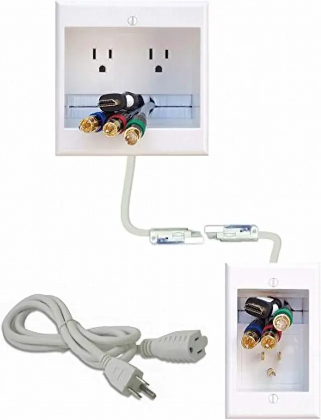 Alt view image 3 of 12 - PowerBridge TWO-CK Dual Outlet Recessed In-Wall Cable Management System with PowerConnect for Wall-Mounted Flat Screen LED, LCD, and Plasma TVs
