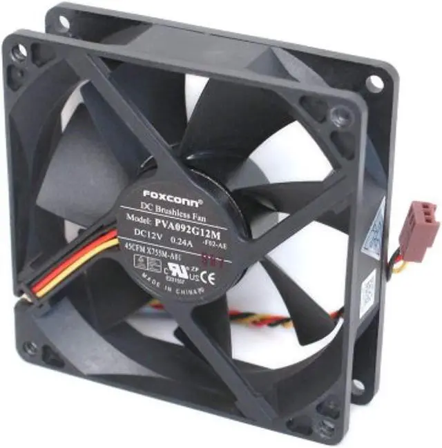Alt view image 2 of 4 - Foxconn PVA092G12M DC12 Volt 0.24 Amp, Rear Case Brushless Cooling Fan 92mm x 92mm x 25mm, 3-WIRE/3-PIN CONNECTOR