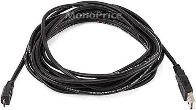 Alt view image 2 of 12 - Monoprice USB Cable - 15 Feet - Black | Micro USB / Micro-B 2.0 A Male to 5pin Male 28/28AWG compatible with Samsung Galaxy , Note , Android, LG , HTC One,Nexus, Tablets and More!