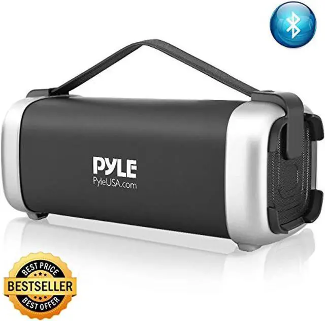 Alt view image 2 of 2 - pyle wireless portable bluetooth speaker  200 watt power rugged compact audio sound box stereo system  rechargeable battery, 3.5mm aux input jack, fm radio, mp3, micro sd and usb reader  pbmsqg12