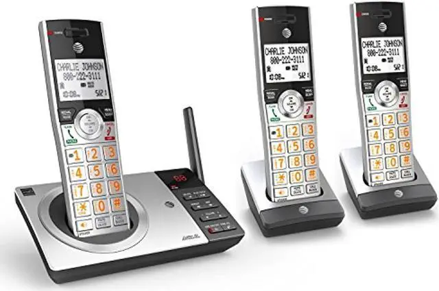 Main image of at&t dect 6.0 expandable cordless phone with answering system, silver/black with 3 handsets