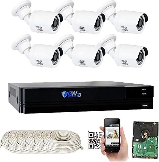 Alt view image 2 of 2 - gw security super hd 8 channel 4k nvr security system with 6 ip h.265 5mp 2.5 x 1080p poe security cameras, 100ft night vision, 2 tb hdd