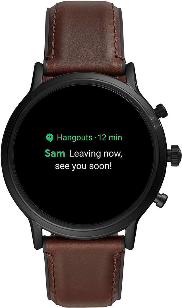 Alt view image 7 of 8 - Fossil Unisex 44MM Gen 5 Carlyle HR Heart Rate Stainless Steel and Leather Touchscreen Smart Watch, Color: Black/Brown (Model: FTW4026)