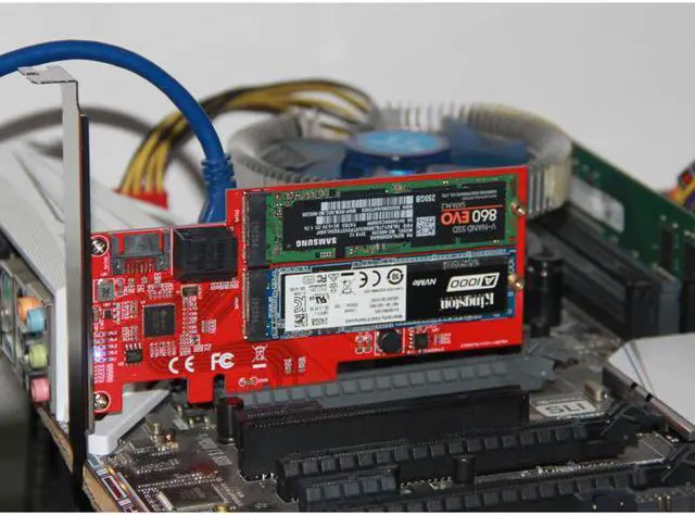Alt view image 6 of 6 - M2 SATA Raid Controller Card PCI Express X4 to 2Port SATA 3.0 6Gbps + 2Port M.2 NGFF SSD B Key Support RAID0 RAID1 AHCI Mode