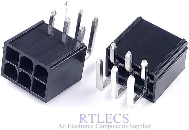 Alt view image 4 of 6 - 5 pcs 4.2 mm 6 Pin Header Male Pin Graphics card GPU PCI-E PCIe Power connector Right Angle Through Hole 2 Square 4 Tapered