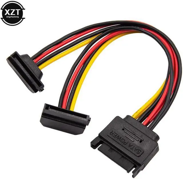 Alt view image 2 of 5 - 1PCS 90 degree SATA 15-Pin Male to 2 x 15P Female Y Splitter Adapter Power Cable High Quality