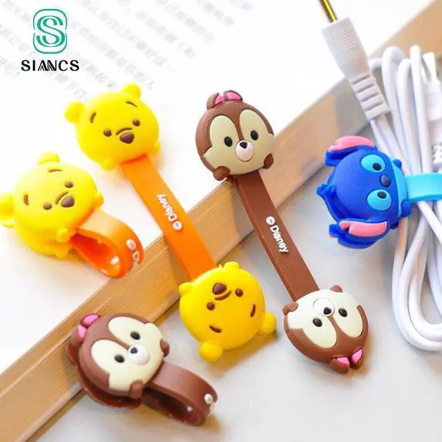 Main image of 2 Pieces Cute Cartoon Kawaii Mobile Phone USB Cable Fastener Button Organizer Wire headset Holder line Winder bag clip decro
