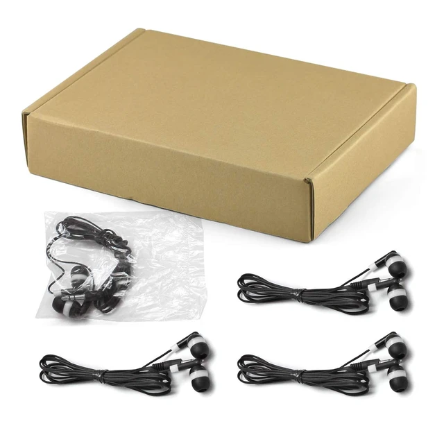 Alt view image 7 of 7 - Bulk Earbuds Headphones Wholesale KWA-08-W Earphones, 100 Pack Disposable Ear Buds Bulk Individually Wrapped Headphones for School Classroom Students White