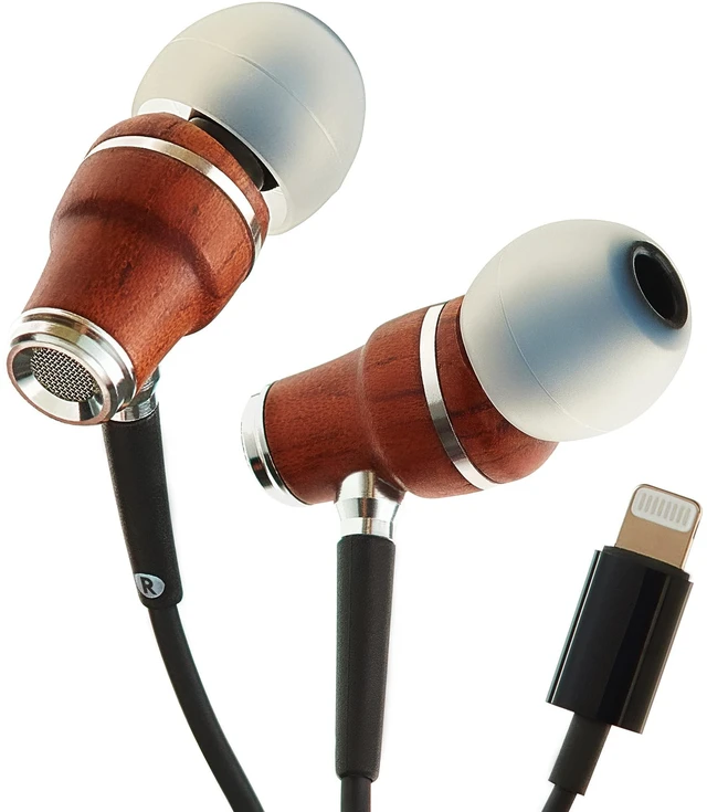 Main image of Premium Wooden Wired Earbuds with Microphone (Lightning) Compatible with iPhone 14, 13, 12, 11 (Pro, Max), SE, X, XS, XR, 8, 7, 6, 5 / iPad 9 & earlier, and other Lightning devices