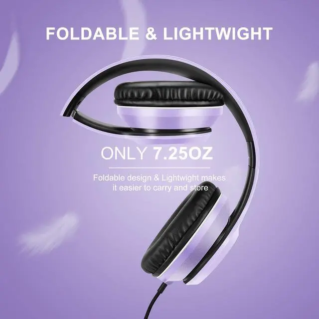 Alt view image 4 of 7 - LORELEI X8 Over-Ear Wired Headphones with Microphone with 1.45m-Tangle-Free Nylon Line&3.5mm Plug,Lightweight Foldable & Portable Headphones for Smartphone,Tablet,Computer,Mp3/4(Dark Purple)