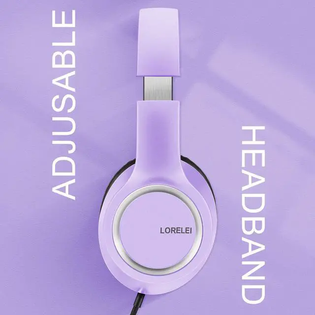 Alt view image 5 of 7 - LORELEI X8 Over-Ear Wired Headphones with Microphone with 1.45m-Tangle-Free Nylon Line&3.5mm Plug,Lightweight Foldable & Portable Headphones for Smartphone,Tablet,Computer,Mp3/4(Dark Purple)