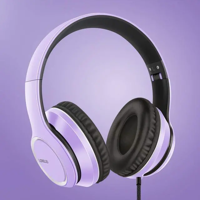 Alt view image 6 of 7 - LORELEI X8 Over-Ear Wired Headphones with Microphone with 1.45m-Tangle-Free Nylon Line&3.5mm Plug,Lightweight Foldable & Portable Headphones for Smartphone,Tablet,Computer,Mp3/4(Dark Purple)