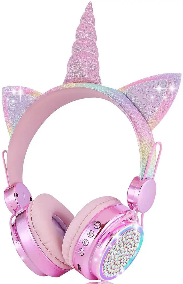 Main image of Kids Wireless Headphones for Girls Children Teens, LED Light Up Bluetooth Unicorn Headphones with Microphone for School/Xmas/Online Study/Unicorn Gifts (Pink Wireless)