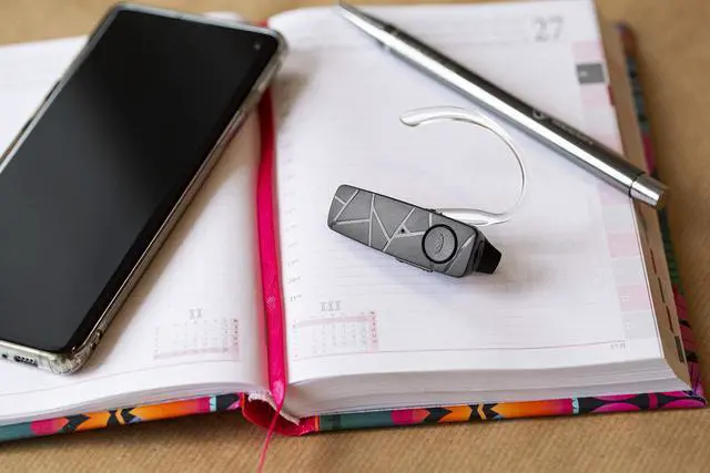 Alt view image 2 of 7 - _Mega Brand 55 Bluetooth Headset, Handsfree Earpiece, BT v5.2, Multipoint Two Simultaneous Connected Devices, 360° Hook for Right or Left Ear, iPhone and Android