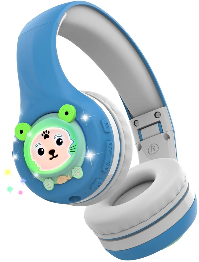 Riwbox FB-7S Frog Kids Bluetooth Headphones, LED Light Up Over Ear ...
