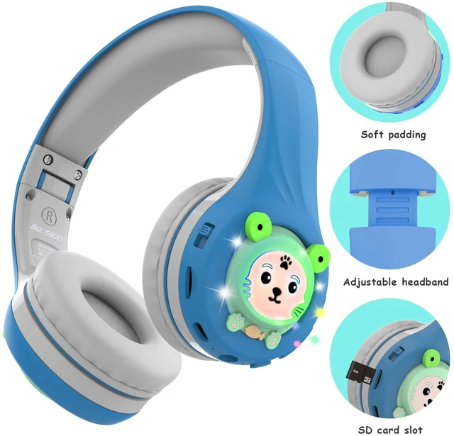 Riwbox FB-7S Frog Kids Bluetooth Headphones, LED Light Up Over Ear ...
