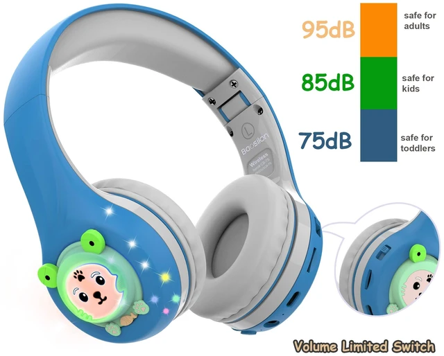 Riwbox FB-7S Frog Kids Bluetooth Headphones, LED Light Up Over Ear ...