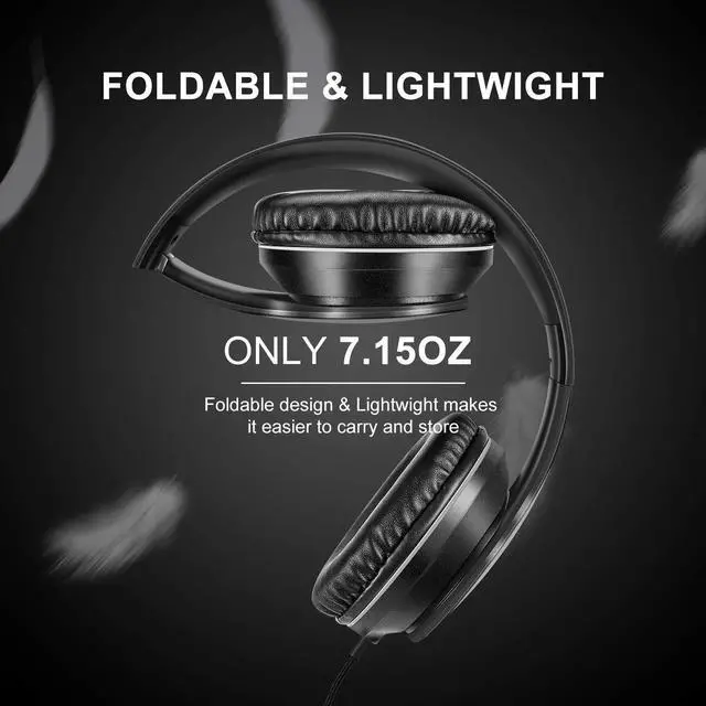 Alt view image 3 of 6 - LORELEI X6 Over-Ear Wired Stereo Bass Headphones with Microphone, Lightweight, Foldable & Portable with 1.45M No-Tangle for Smartphone, Tablet, MP3/4, Space Black