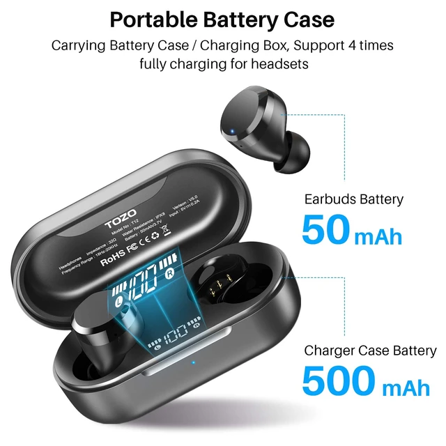 Alt view image 7 of 7 - T12 Wireless Earbuds Bluetooth 5.3, LED Display Case, Deep Bass Sound | ENC Call Noise Cancellation Ear Buds, 55H Playtime, APP EQ Customization, IPX8 Waterproof